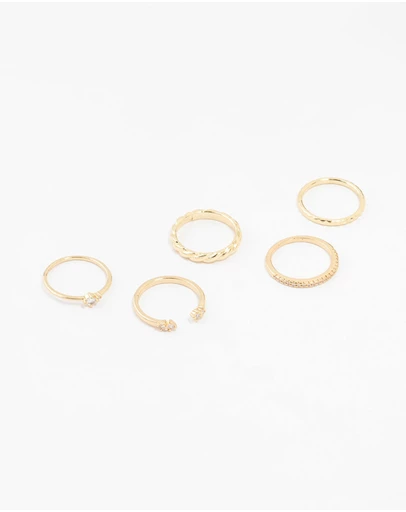 Lovisa - Gold Plated Dainty Diamante Rings 5-Pack