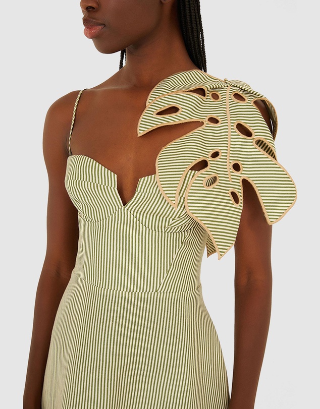 Farm Rio - Striped Monstera Leaf Sleeveless Dress