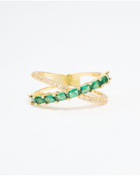 Lovisa - Gold Plated Green Cubic Zirconia Criss Cross Ring