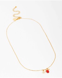 Lovisa - Waterproof Gold Plated Stainless Steel Strawberry & Flower Pendant Necklace