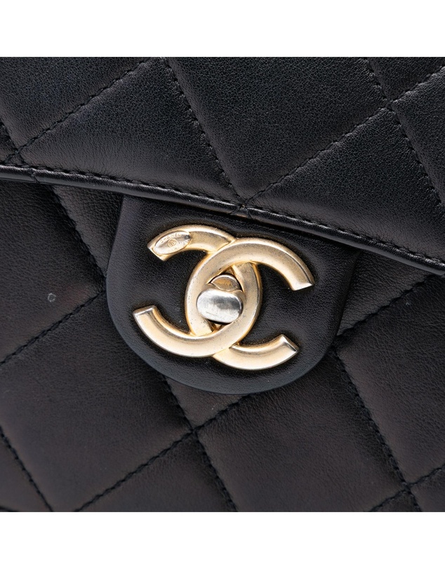 Pre-Loved by Azura Reborn - Pre-Loved Mini CC Quilted Shiny Calfskin Round Moon Messenger Flap