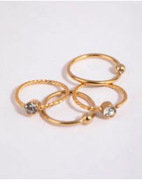 Lovisa - Gold Plated Surgical Steel Textured Diamante Nose Ring 4-Pack
