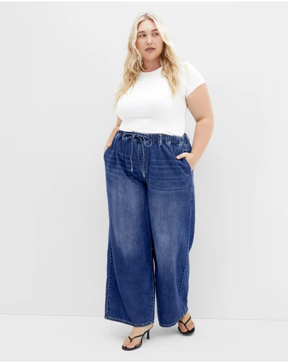 City Chic - Jorja Wide Leg Denim Jean - Mid Wash