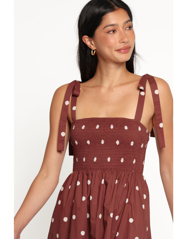 Petal & Pup - Elford Midi Dress - Brown Polka Dot