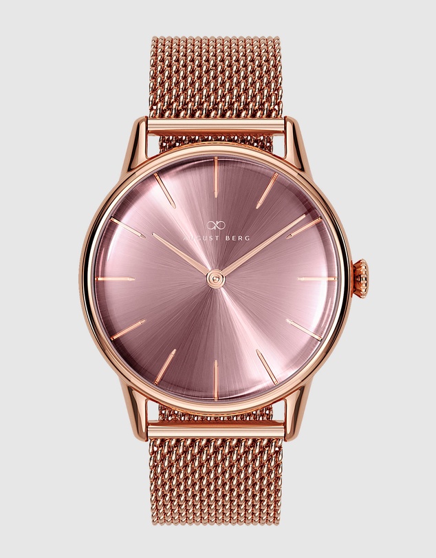 August Berg - Serenity 32mm Rose Gold Plated Mesh Watch
