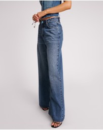 ONE TEASPOON - Love Machines Mid Waist Super Wide Leg Denim Jeans - Blue Thunder