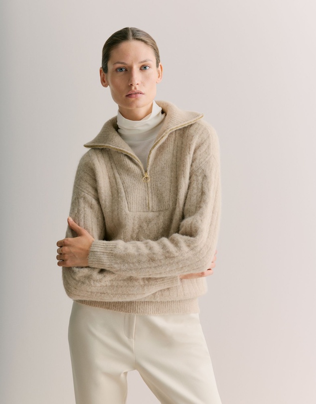 Trenery - Alpaca Merino Blend Half Zip in Stone