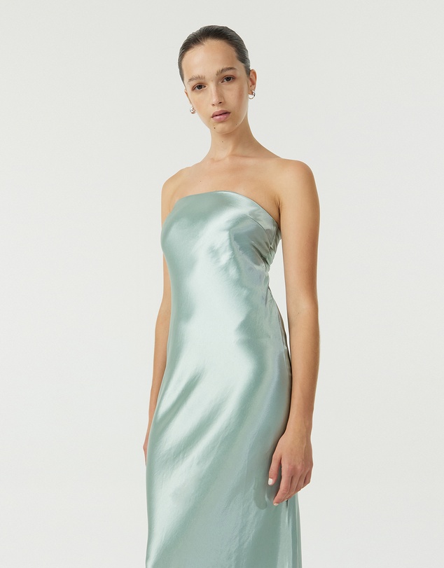 Third Form - Satin Tie Back Strapless Maxi Dress