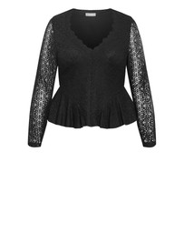 City Chic - Plus size Lola V Neck Lace Top - black