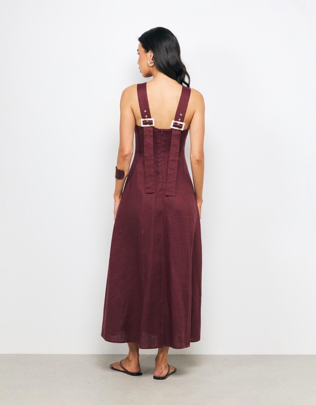 AERE - Kair Buckle Back Linen Midi Dress