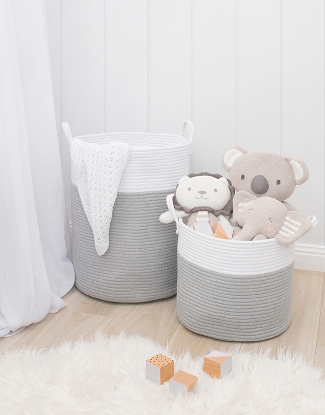 Living Textiles - Medium Cotton Rope Hamper - Grey/White