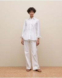 Trenery - Cotton Poplin Long Sleeve Shirt in White