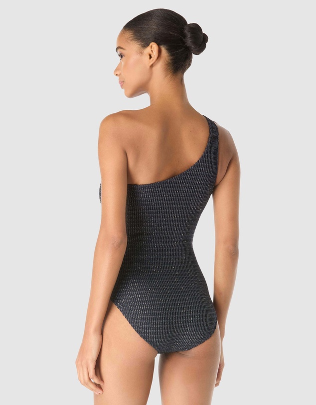 Michael Kors - Lurex Crochet Padded Cup One Shoulder Swimsuit