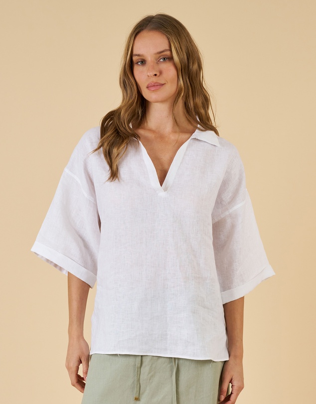 CAMIXA - Elba Linen V-Neck Top