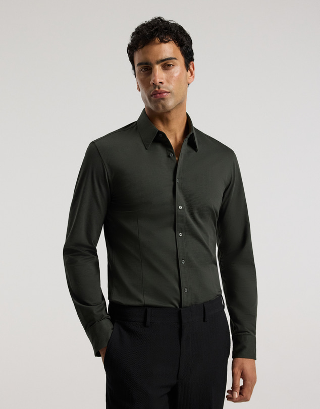 Calibre - Textured Knit Stretch Shirt Dark Khaki