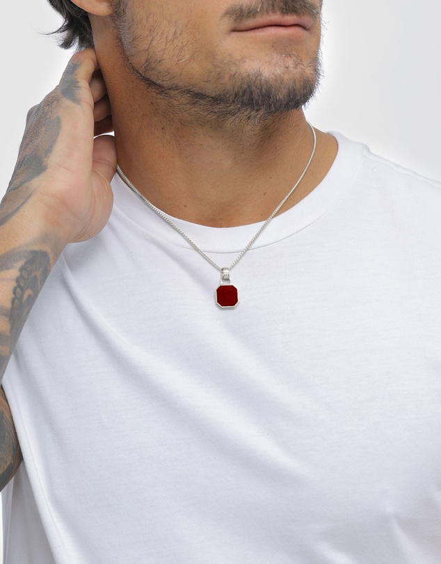 Kuzzoi - ICONIC EXCLUSIVE - Enamel Octagon Pendant Necklace in 925 Silver