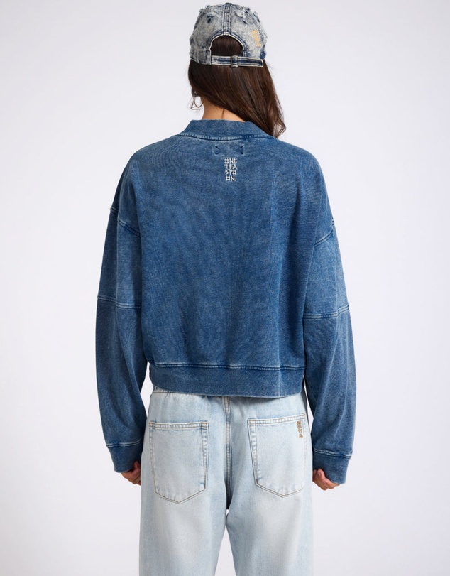 ONE TEASPOON - Retro Fade Panelled V Sweater - Washed Blue