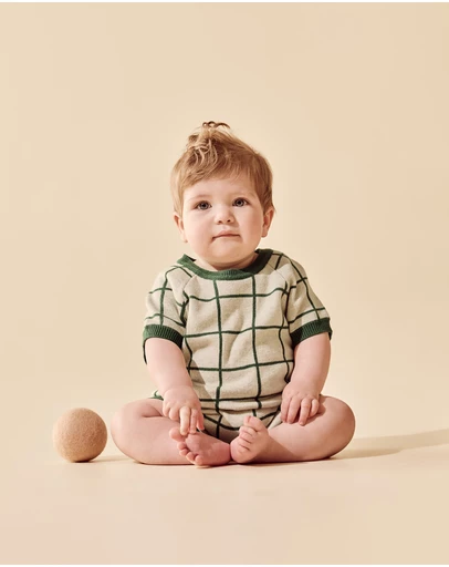 Wilson & Frenchy - Organic Knitted Check Growsuit - Babies