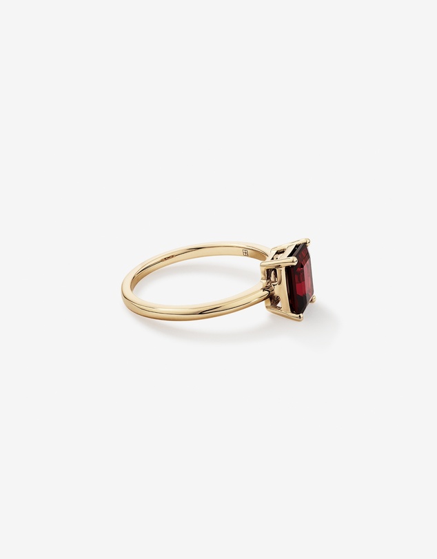 Michael Hill - Emerald Cut Red Garnet Gemstone Solitaire Ring in 10kt Yellow Gold