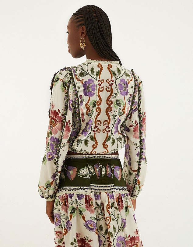 Farm Rio - Rococo Flowers Cream Long Sleeve Blouse