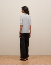 Trenery - Cotton Cashmere Half Sleeve Polo in Grey Marle