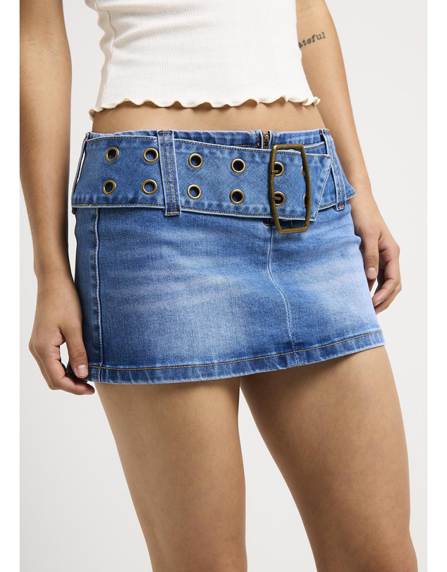 Neon Hart - Leia Belted Denim Mini Skirt