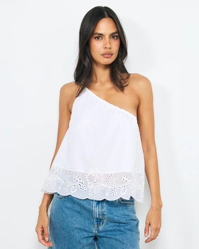 AERE - Organic Cotton Embroidery One Shoulder Top