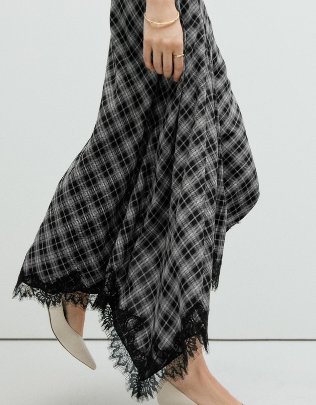 M.N.G - Flowy Checked Midi Skirt