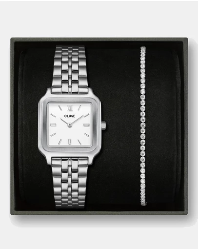 Cluse - Gracieuse Silver Link & Élevé Silver Tennis Bracelet Gift Set