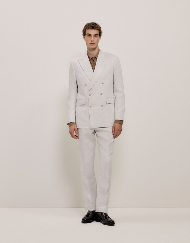 Trenery - Linen Twill Double Breasted Blazer in Stone