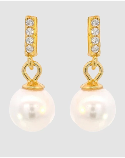 Georgini - Georgini Adagio Effortless Glow Bar Dangle Pearl Earrings Gold