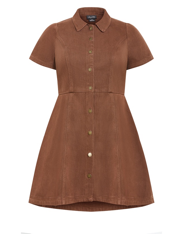 City Chic - Plus sizeLeia Short Sleeve Drill Mini Dress - chocolate
