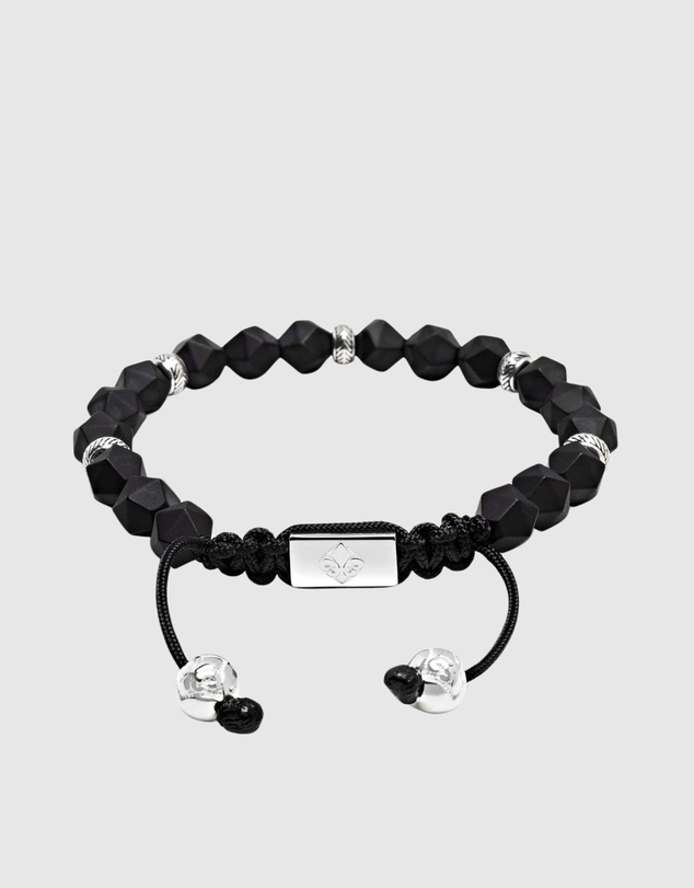 Nialaya Jewellery - Men's Sterling Silver Faceted Beaded Bracelet with Matte Black Onyx