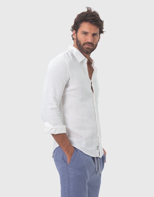 Coast Clothing - Long Sleeve Linen Shirt: White
