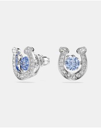 Swarovski - Symbolica Stud Earrings, Round Cut, Pav, Horseshoe, Blue, Rhodium Plated