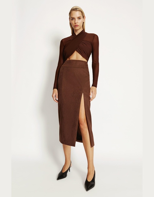 Bardot - Dante Vegan Suede Midi Skirt