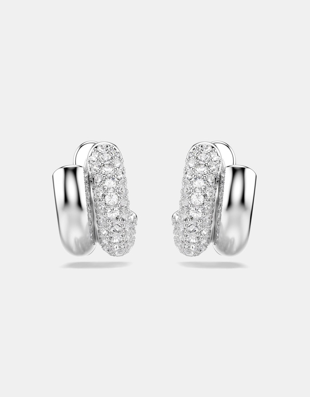 Swarovski - Dextera Hoop Earrings, Round Cut, Mini, White, Rhodium Plated