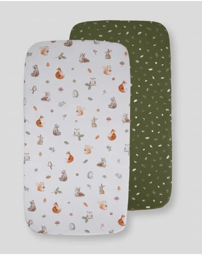 Living Textiles - 2 Pack Organic Bedside Sleeper Fitted Sheet - Fox & Friends