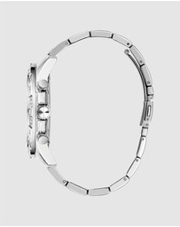 GUESS - Silver-Tone Multi-function Men's 48mm Silver Dial with Crystals on Bezel Watch