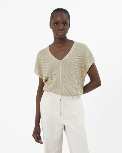 Forcast - Sloan Relax Fit Ribbed V-Neck Cape Sweater