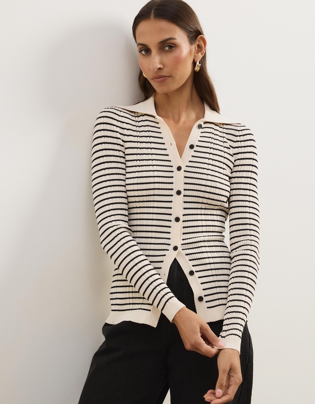 Atmos&Here - Noa Button Front Striped Cardigan