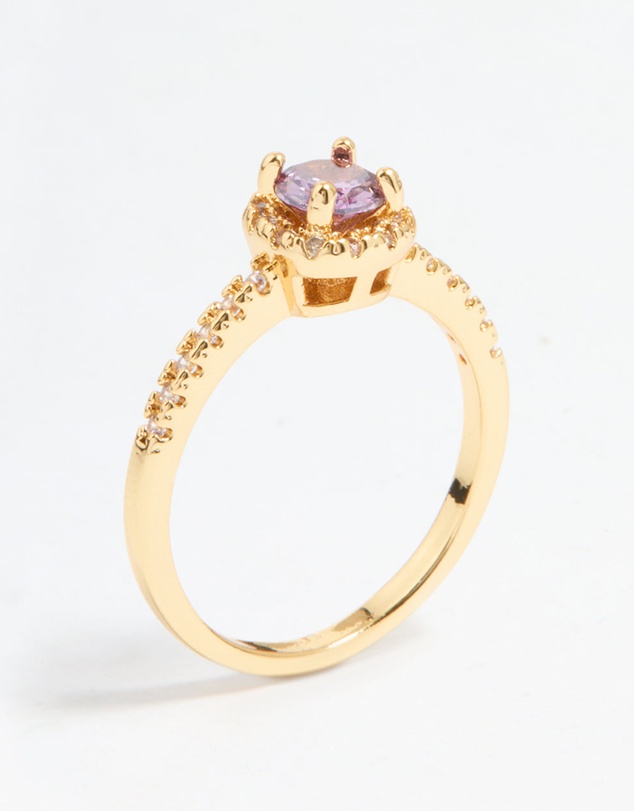 Lovisa - Gold Plated Pink Cubic Zirconia Mini Cushion Ring