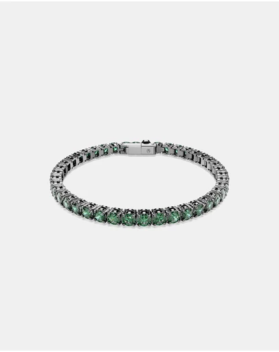Swarovski - Matrix Tennis bracelet, Round cut, Green, Ruthenium plated