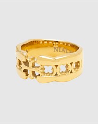 Nialaya Jewellery - Men's Cross Band Ring with Gold Plating