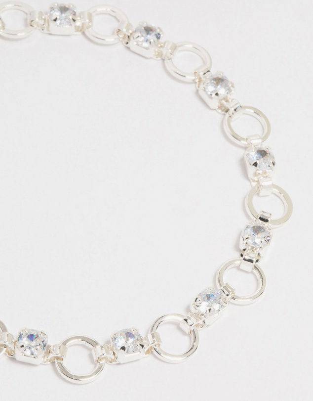 Lovisa - Silver Plated Brass Cubic Zirconia Alternating Link Bracelet