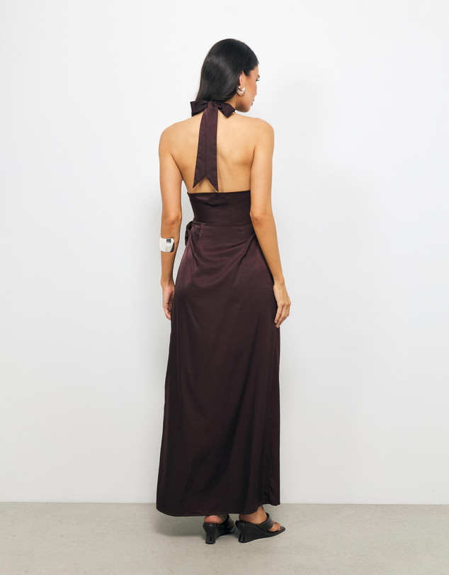 AERE - Beli Halter Wrap Maxi Dress