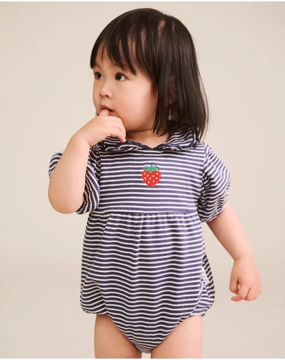 Huxbaby - Stripe Rib Collar Romper - Babies