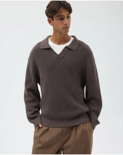 AERE - Oversized Open Collar Knit Polo