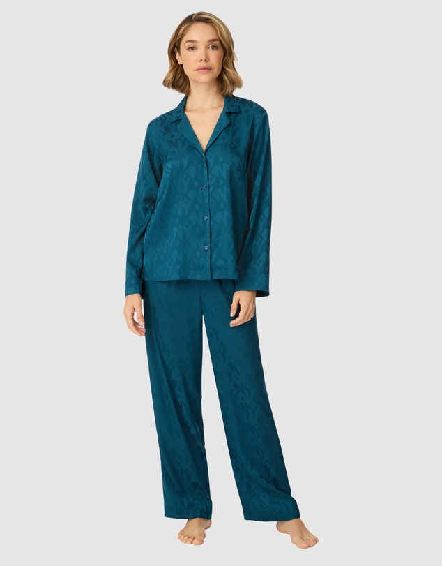 DKNY - Logo Satin Button-Up Long Sleeve Long Pyjama Set