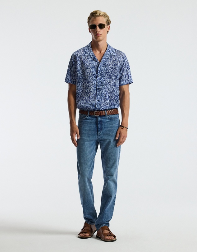 Calibre - Leopard Print Short Sleeved Shirt Blue